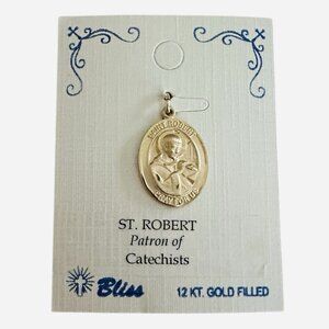 Bliss 12KT Gold Filled St Robert Medal Patron of Catechists Catholic Pendant NIP
